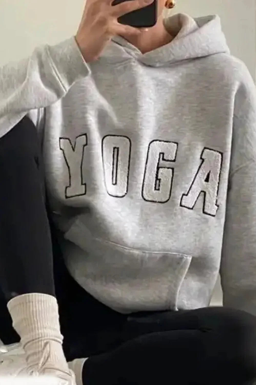 Embroidered YOGA Letter Hooded Hoodie