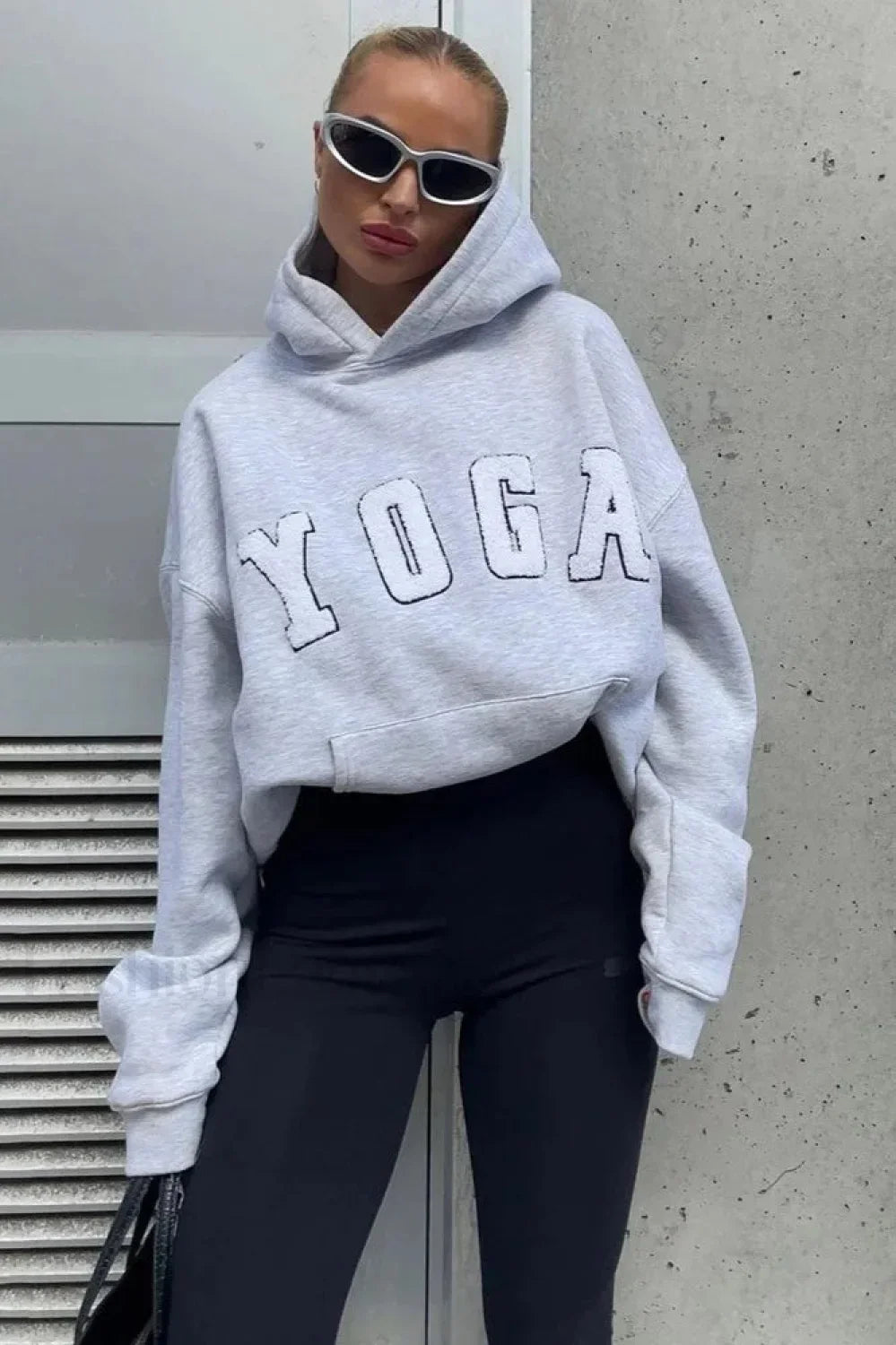 Embroidered YOGA Letter Hooded Hoodie