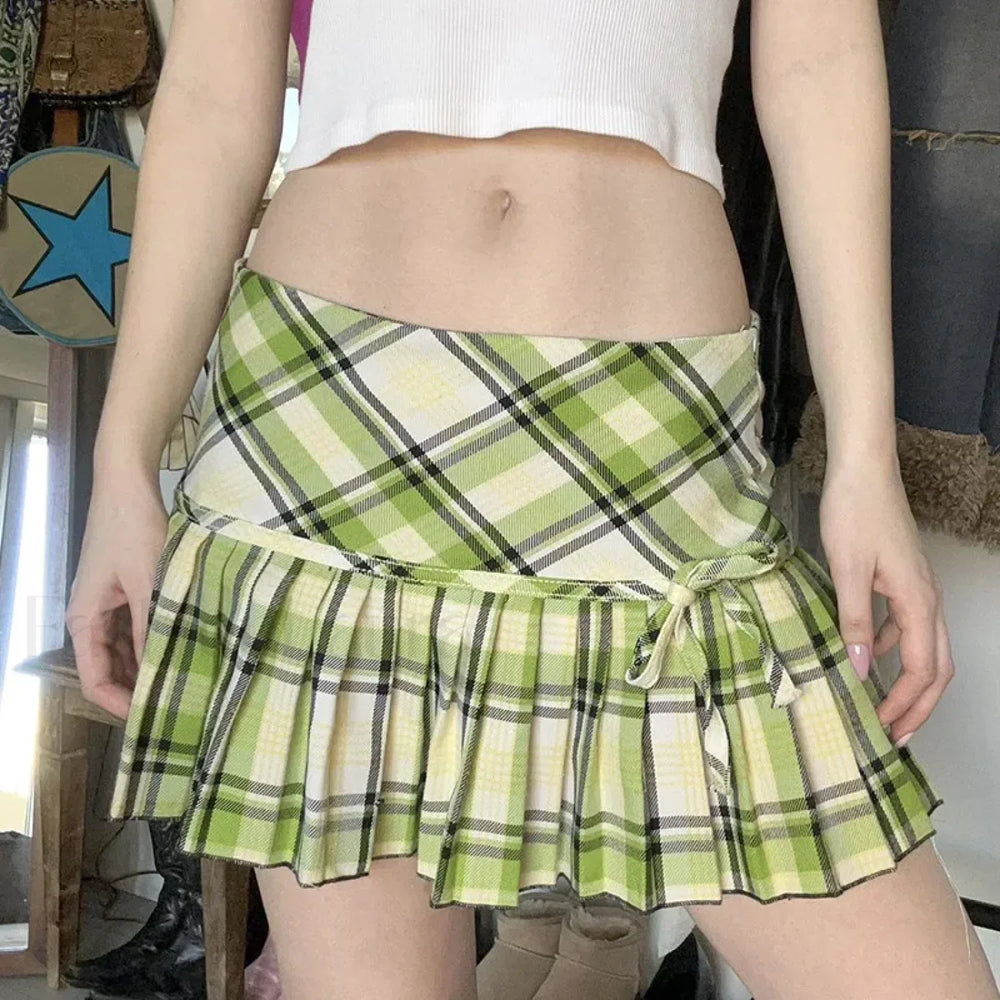 Emerald Plaid Button Harajuku Skirt