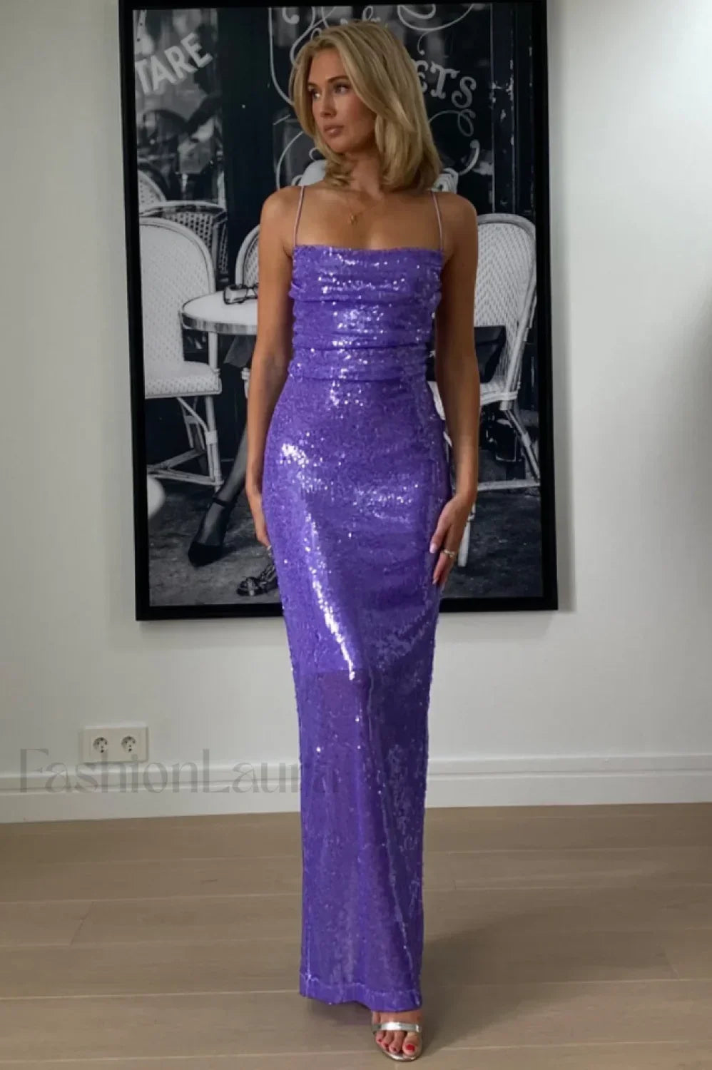 Emilina Sequin Stylish Backless Maxi Dress XS / Lilac