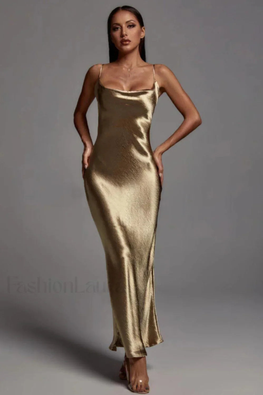 Emily Metallic Stylish Gold Maxi Dress S / Gold