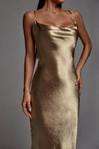 Emily Metallic Stylish Gold Maxi Dress