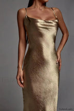 Emily Metallic Stylish Gold Maxi Dress