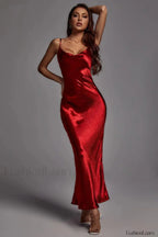 Emily Metallic Stylish Gold Maxi Dress S / Red