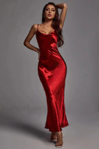 Emily Metallic Stylish Gold Maxi Dress S / Red
