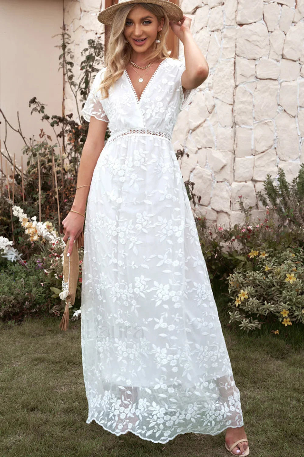 Emma Boho Floral Charming Lace Maxi Dress