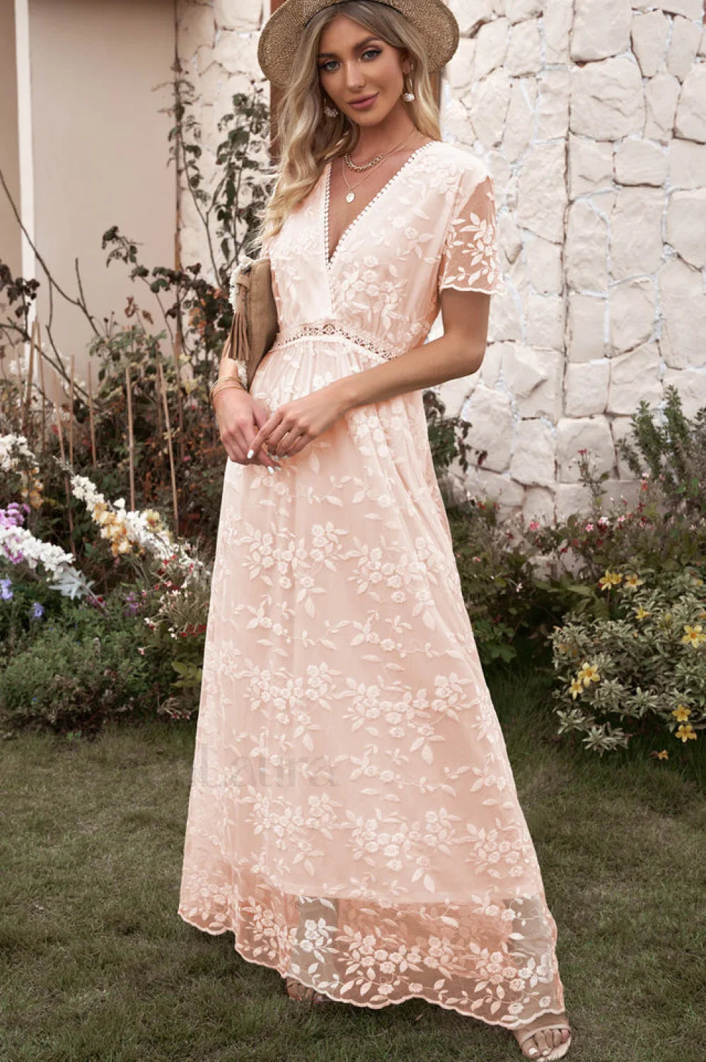Emma Boho Floral Charming Lace Maxi Dress