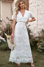 Emma Boho Floral Charming Lace Maxi Dress S / White