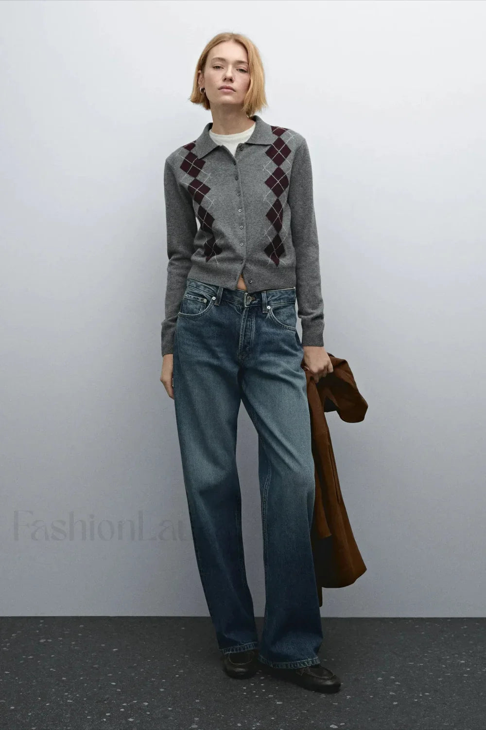 English College Style Polo Neck Knit Cardigan
