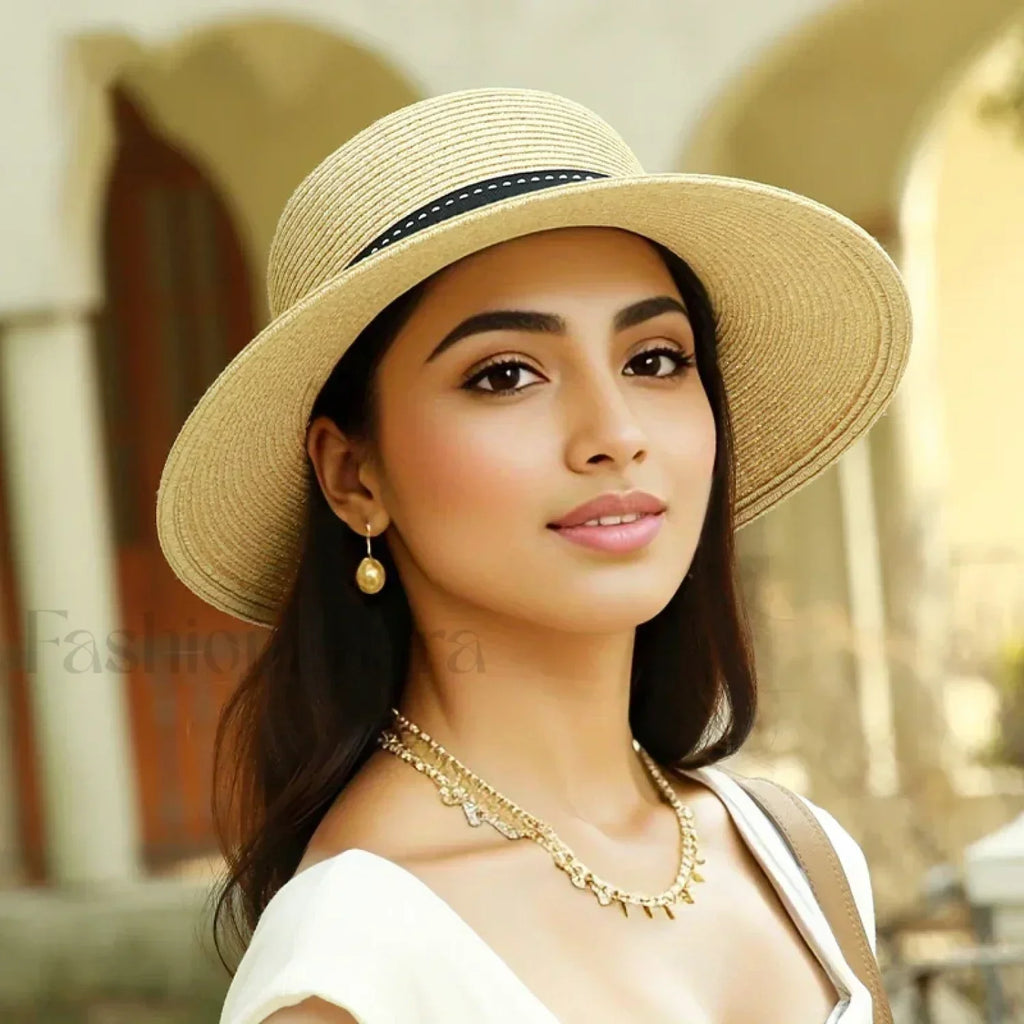 English Style Straw Large Brim Small Face Outdoor Sunshade Hat