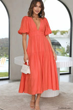 Erin Elegant Midi Dress S / Grapefruit