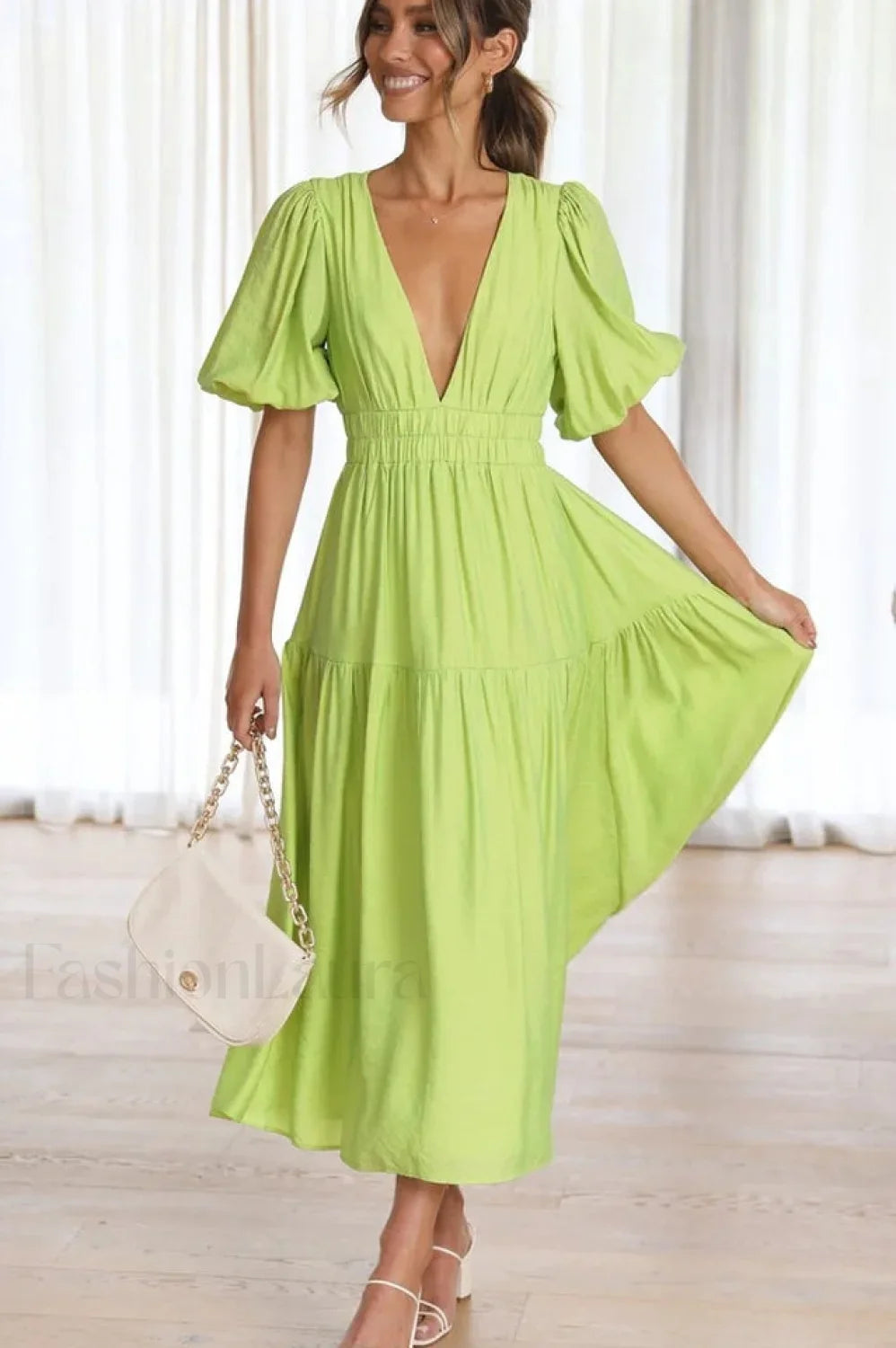 Erin Elegant Midi Dress S / Lime