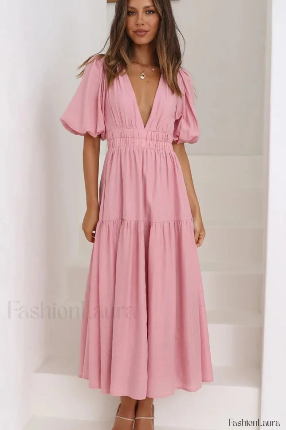 Erin Elegant Midi Dress S / Soft Pink