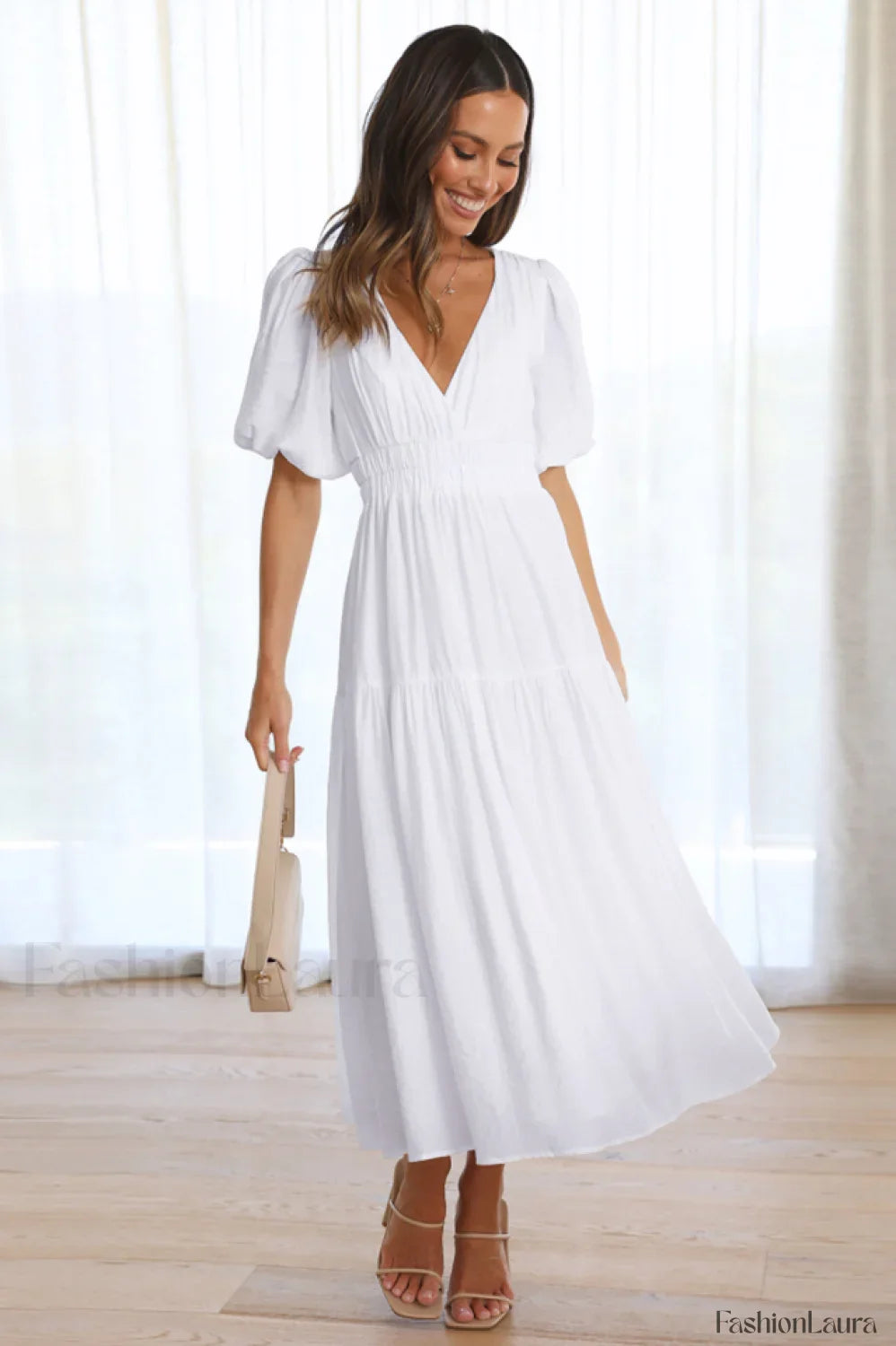 Erin Elegant Midi Dress S / White