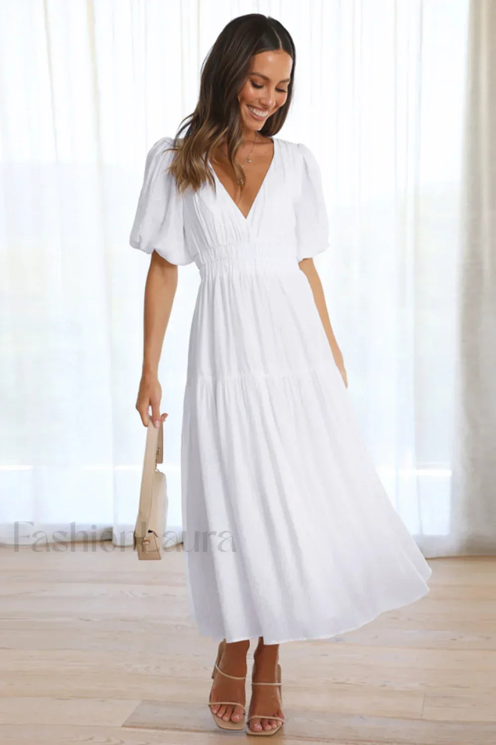 Erin Elegant Midi Dress S / White