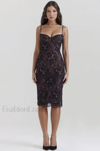 Escala Black Stylish Lace Midi Dress