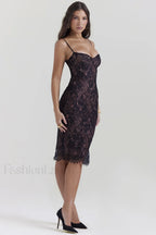 Escala Black Stylish Lace Midi Dress