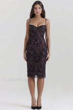 Escala Black Stylish Lace Midi Dress