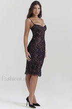 Escala Black Stylish Lace Midi Dress