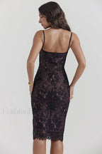 Escala Black Stylish Lace Midi Dress