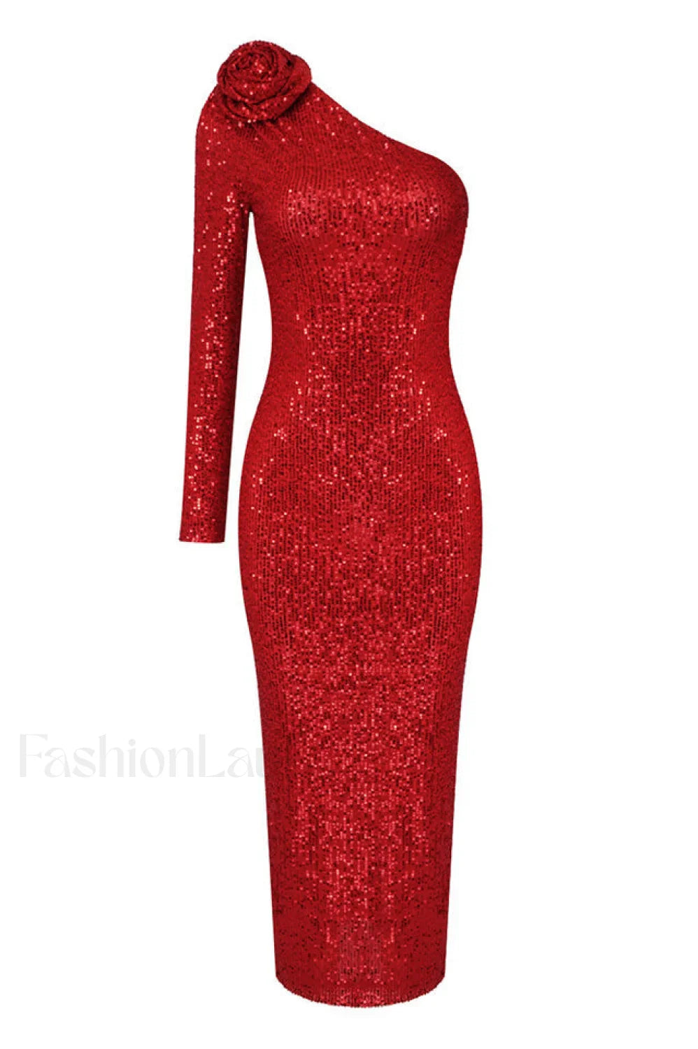 Ethel Sequins One Charming Shoulder Midi Dress XS / Burgundy
