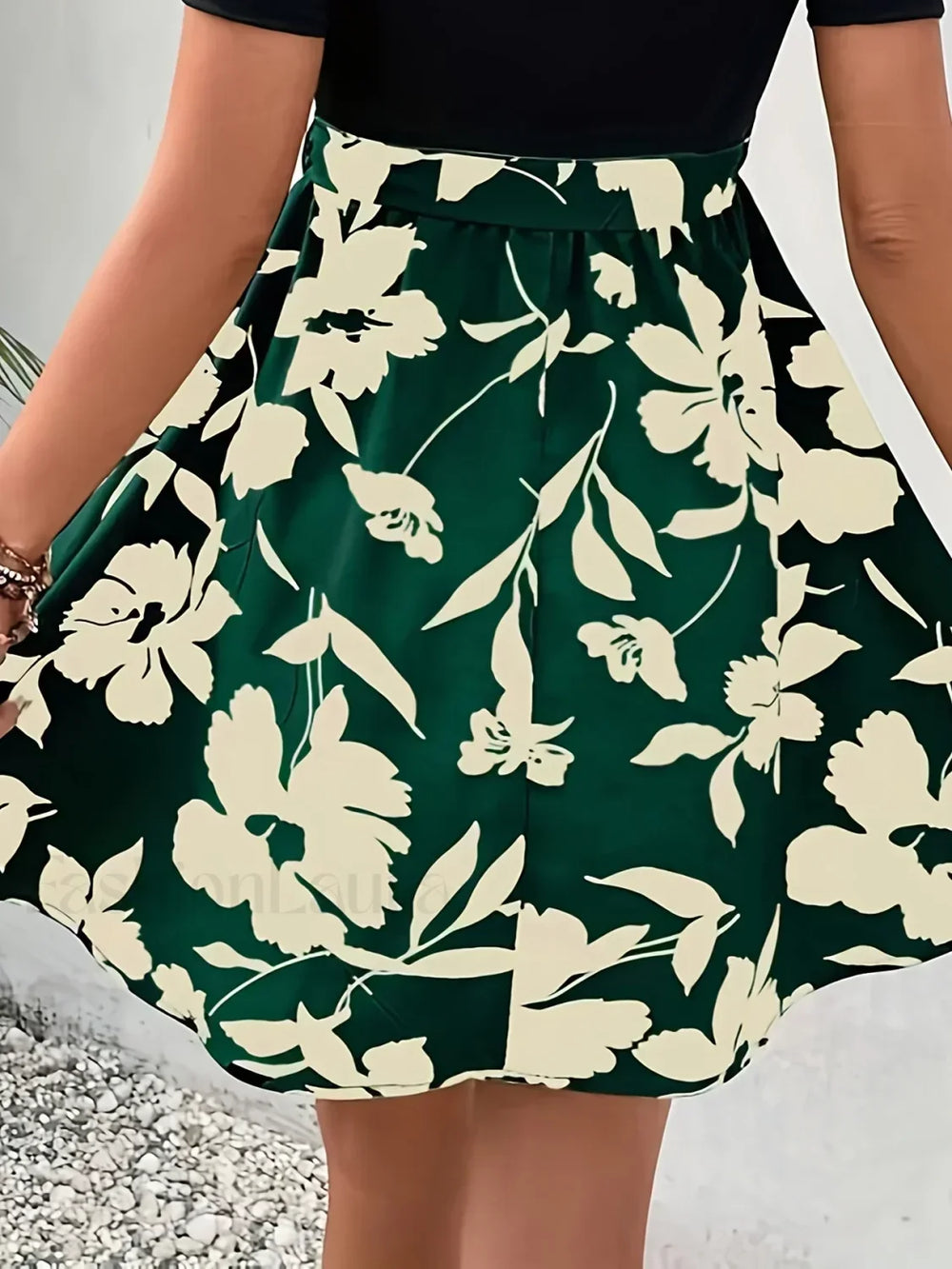 European and American Printing Thin Belt Half Skirt