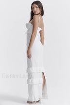 Eve White Stylish Broderie Maxi Dress