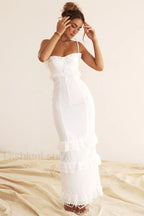 Eve White Stylish Broderie Maxi Dress