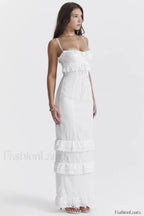 Eve White Stylish Broderie Maxi Dress