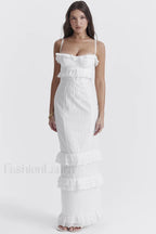 Eve White Stylish Broderie Maxi Dress XS / White