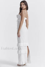 Eve White Stylish Broderie Maxi Dress