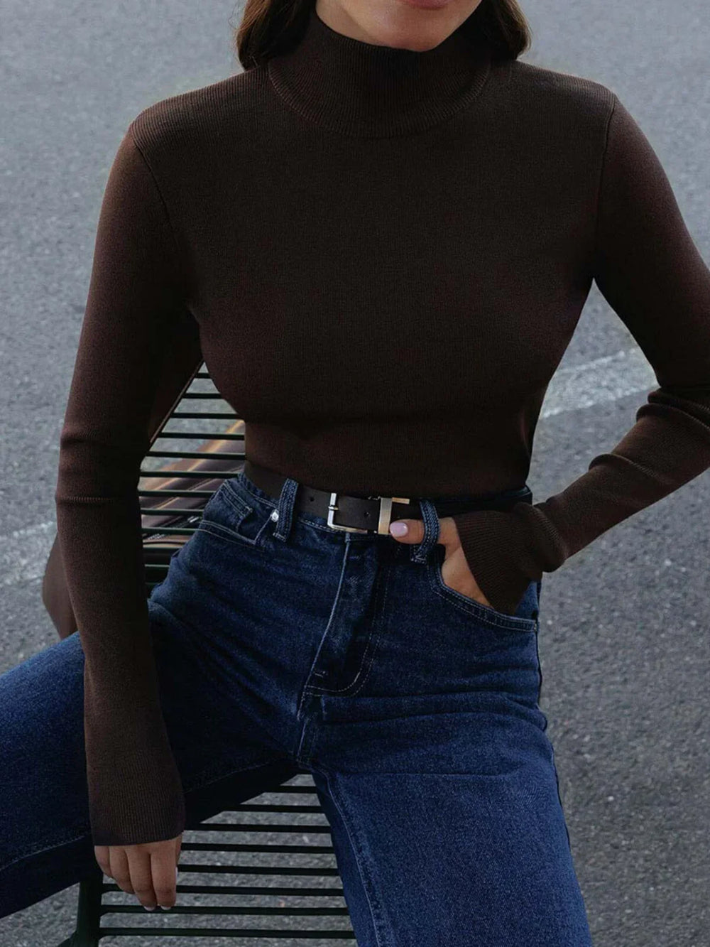 Everyday Long Graceful Sleeve Knit Top Dark Brown / XS Sweaters L