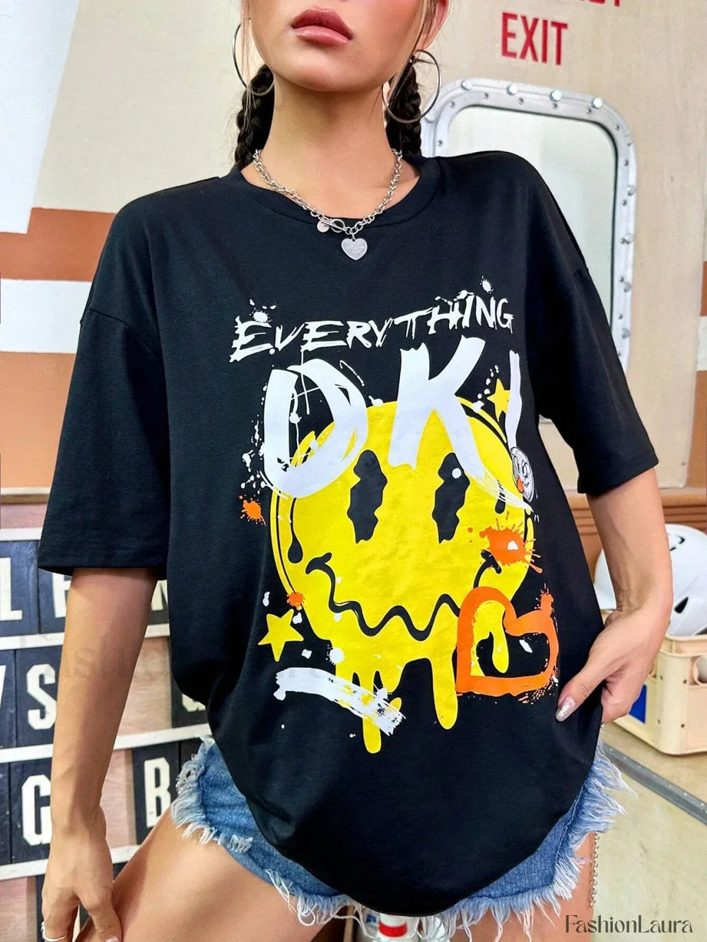 Everything Is Ok Funny Printing Casual T Shirt Black / S