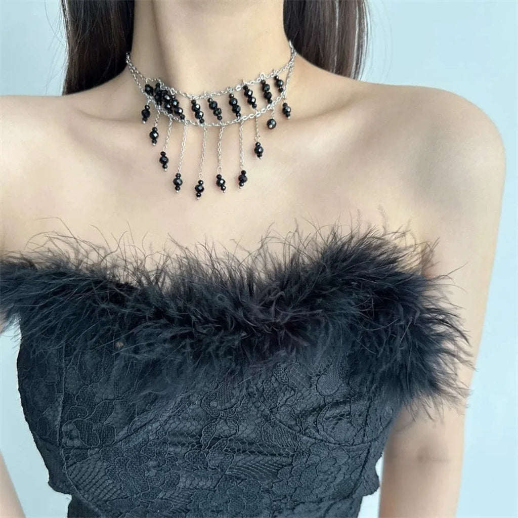 Exaggerated Vintage Tassel Cross Pendant Necklace BLACK