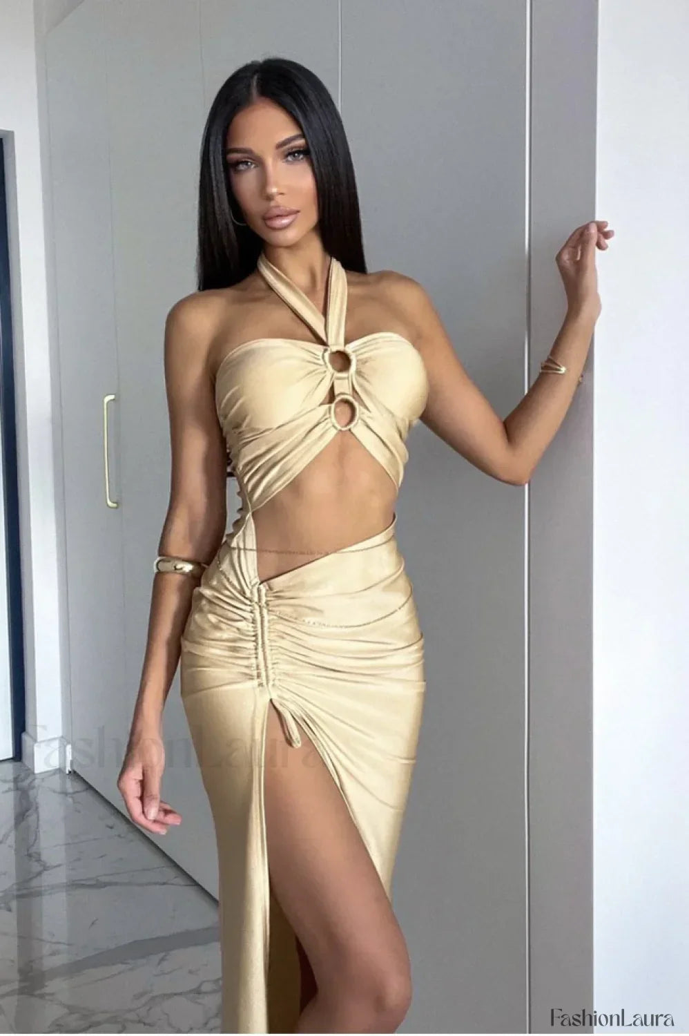 Exotic O ring Cinched Charming Cut Out Dress