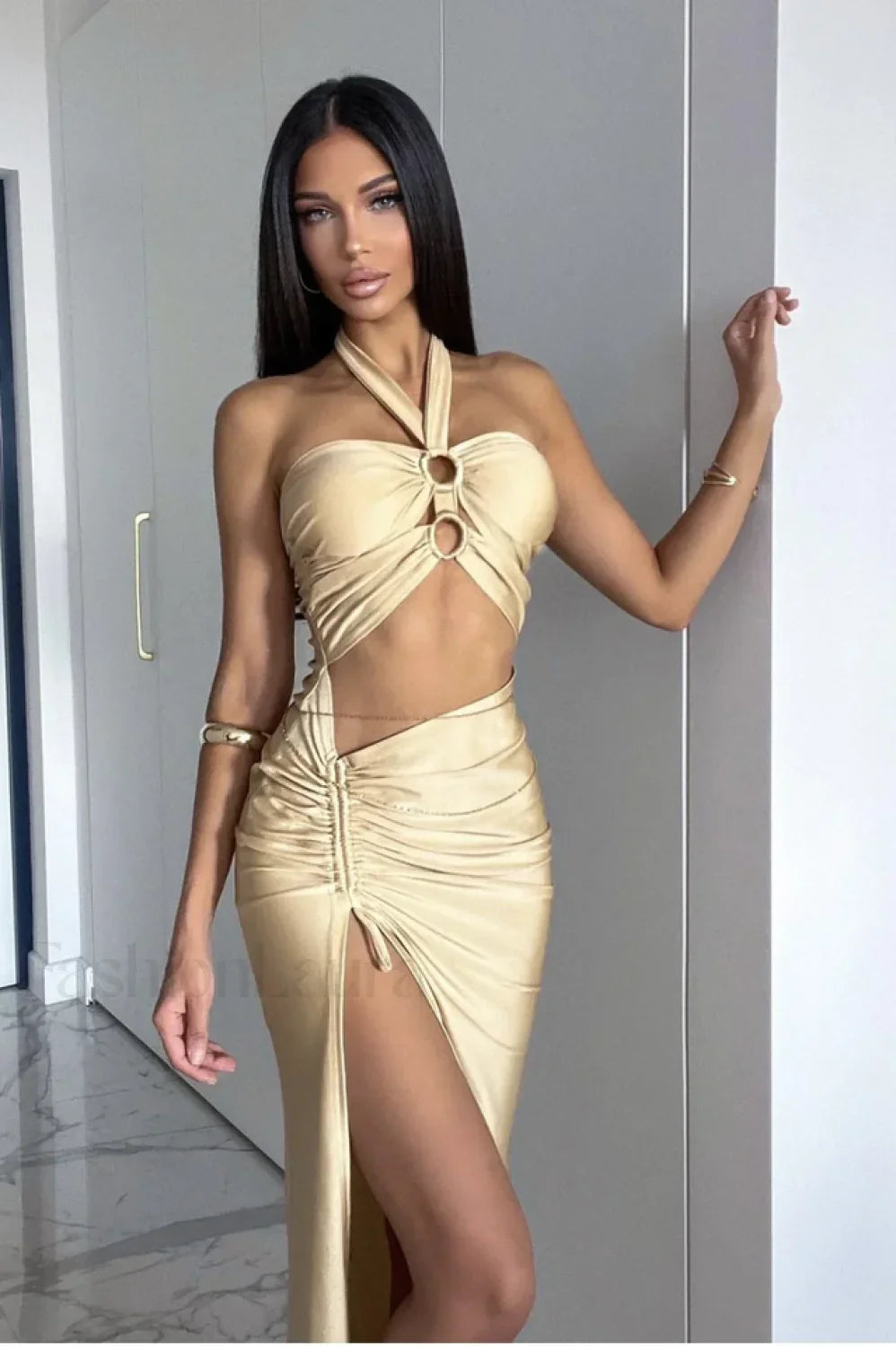 Exotic O ring Cinched Charming Cut Out Dress