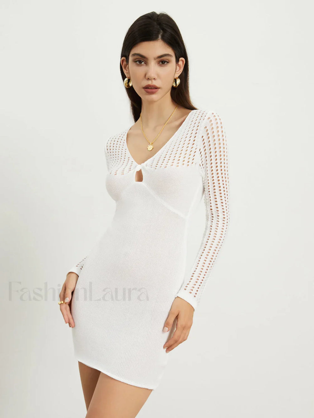 Eyelet Bodycon Graceful Short Dress Dresses