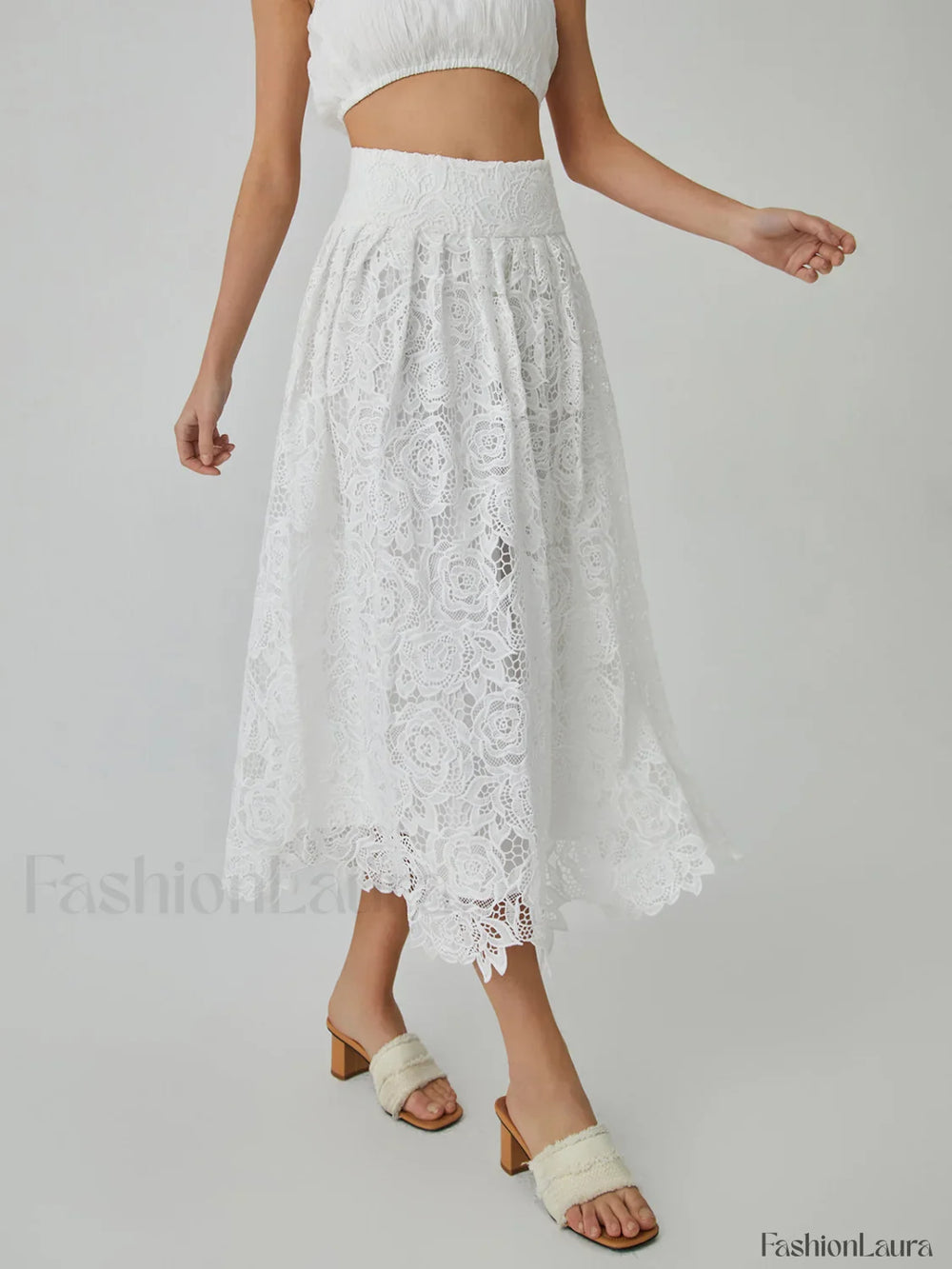 Eyelet Rosebud Graceful Pattern Maxi Skirt Skirts