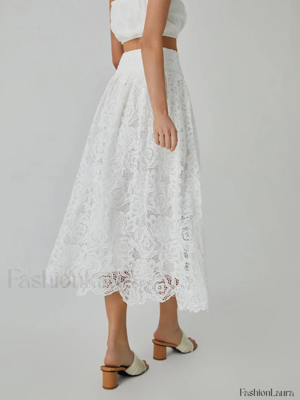 Eyelet Rosebud Graceful Pattern Maxi Skirt Skirts