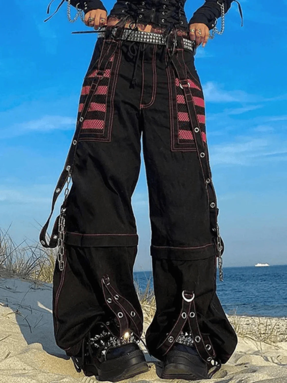 Eyelet Strap Black Cargo Pants Black / S Pants