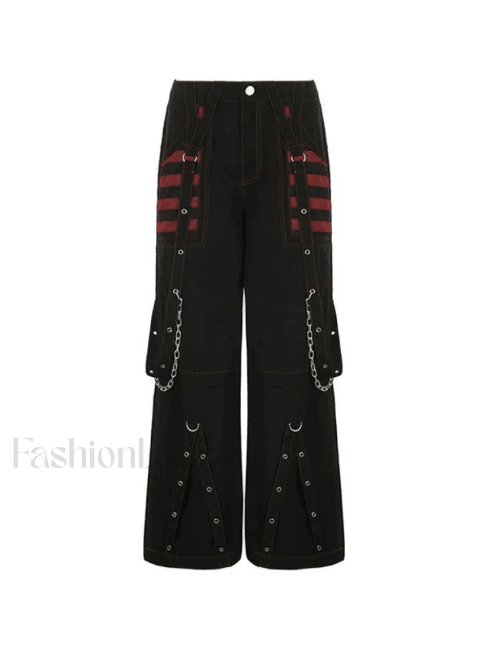 Eyelet Strap Black Cargo Pants Pants