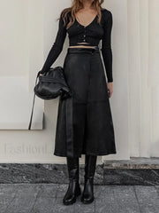 Eyes On Me Trendy Belted Leather Skirt Black / XS Skirts