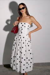 Elegant Polka Dot Strapless Bodycon Maxi Dress