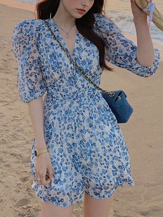 Julia Fashion - Gloral Blue Dress