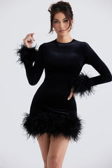 Knit Fuzzy Cuff Hem Cocktail Dress S / Black
