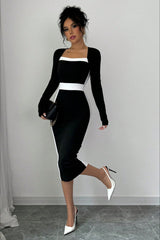 Color Block Panel Bodycon Cocktail Dress