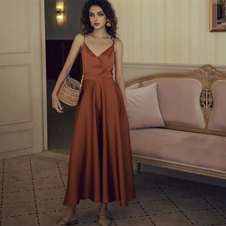 JuliaFashion - Sexy Satin Backless Vintage Dress