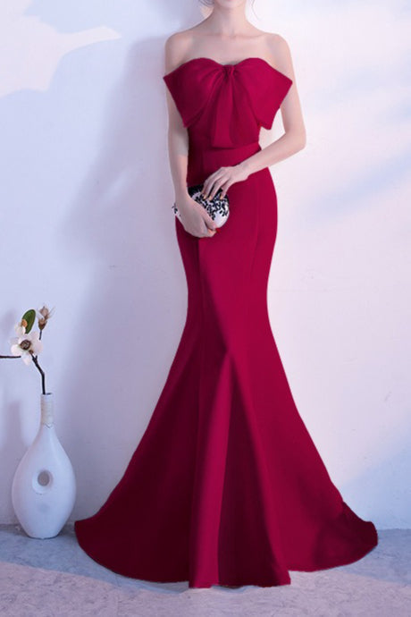 Bow Strapless Mermaid Maxi Party Dress