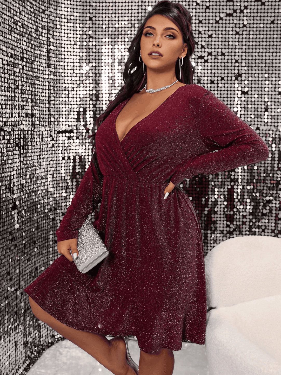 JuliaFashion - Sexy Curve V-Neck Long Sleeve Evening Party Dress