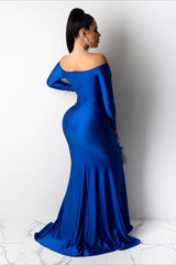 Long Sleeve Bodycon Maxi Formal Dress S / Blue